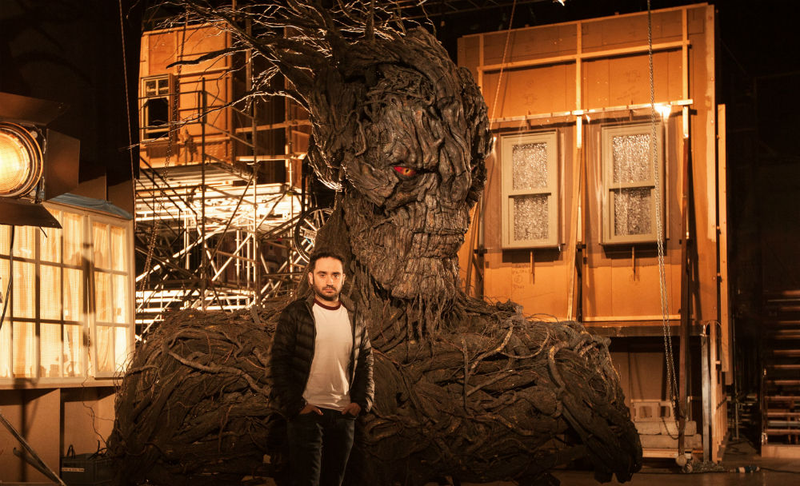 JA Bayona with the model of the Monster.